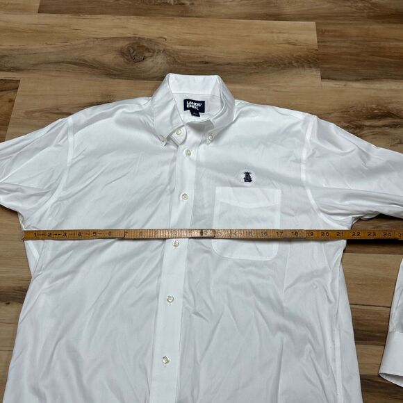Lands' End Shirt Mens Medium White Cotton Button Down Pocket Logo - Picture 8 of 9